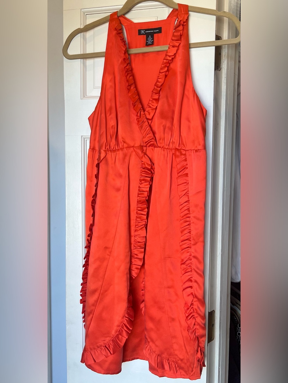 INC International Concepts Ruffle Trim Sleeveless Dress - Bright Coral